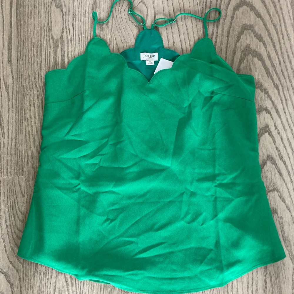 J Crew scalloped cami in green NWT